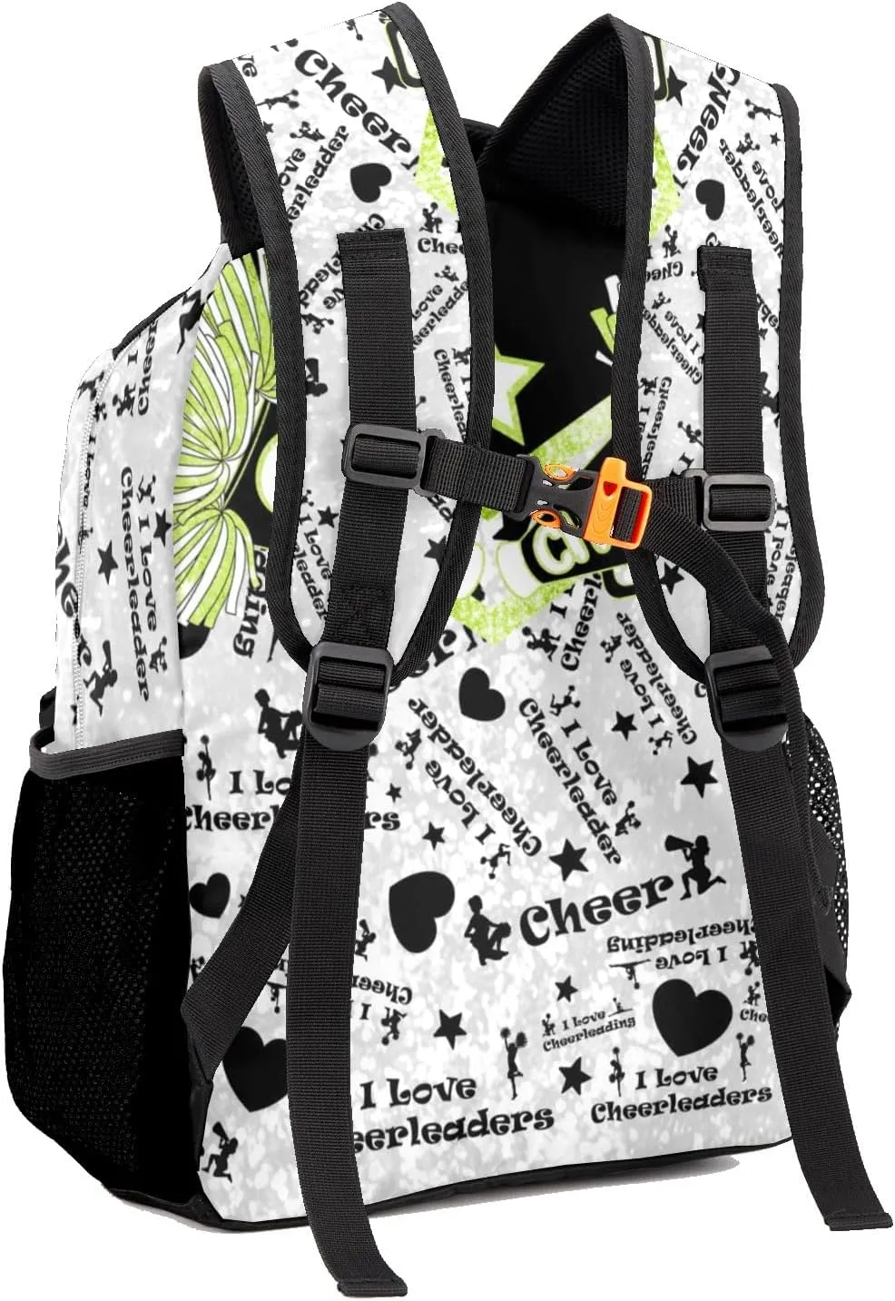Green Cheerleading Spark Print Backpack Personalized Casual Daypack for Kids Child Student Bookbag with 2 Side Pockets Daypack for Men Women