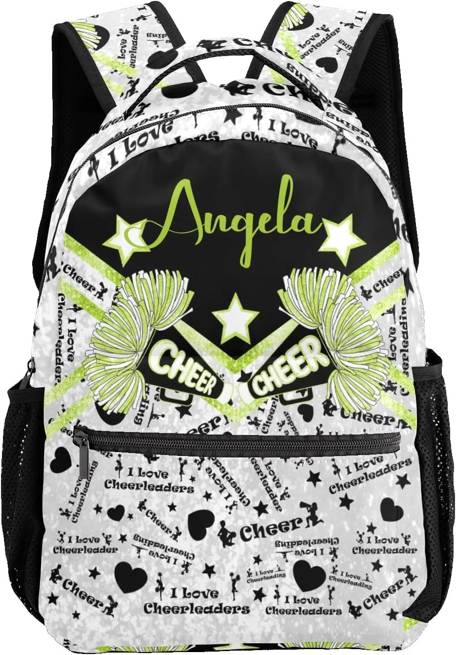 Green Cheerleading Spark Print Backpack Personalized Casual Daypack for Kids Child Student Bookbag with 2 Side Pockets Daypack for Men Women