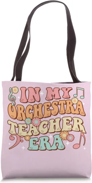 Groovy In My Orchestra Teacher Era Retro Hippy Daisy Music Tote Bag