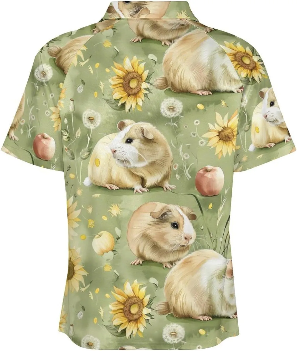 Guinea Pigs Sunflower Grassland Polo Shirts for Men Active Zippered Running Gym Short Sleeve Golf Shirt Tops