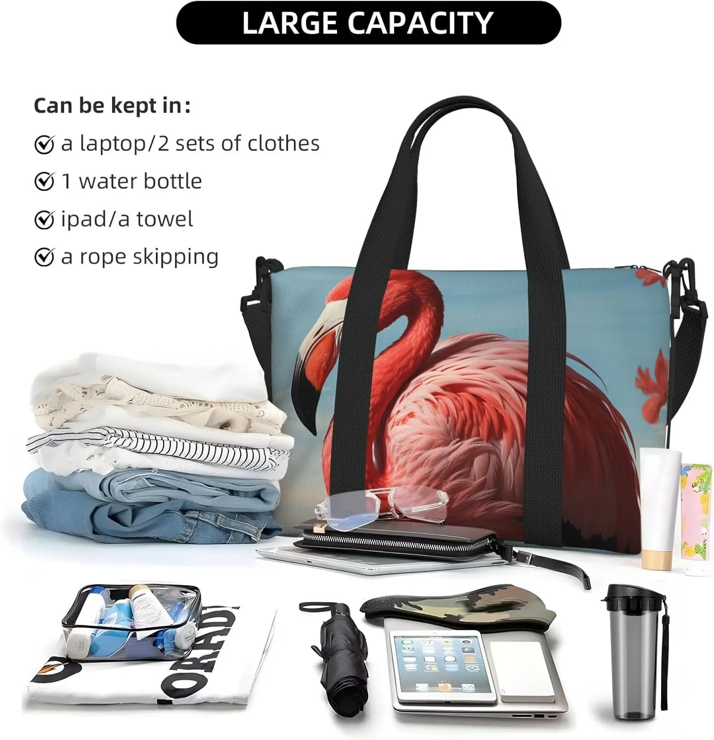 Gym Bag American Flamingo Duffel Bag for Men Women Travel Overnight Bag with Shoe Compartment Workout Bags