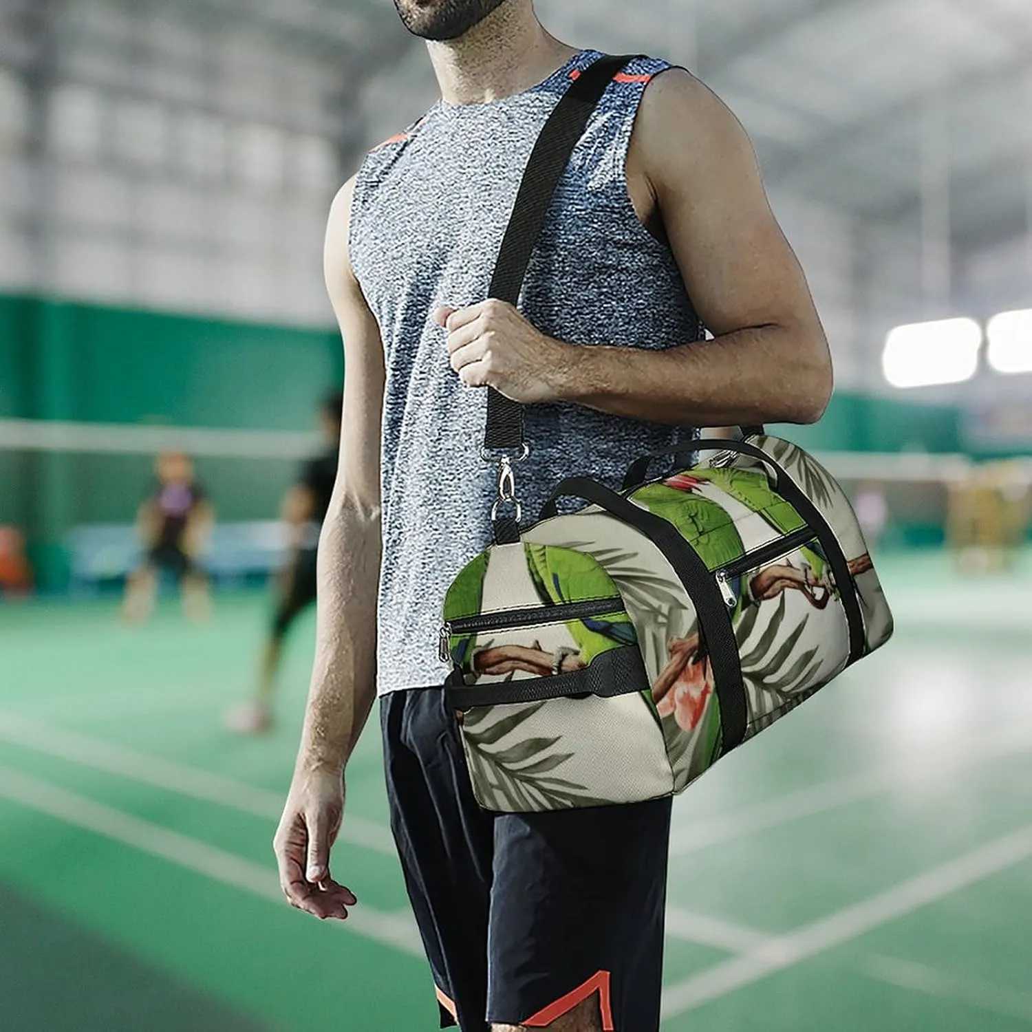 Gym Bag Couple Parrots Olive Duffel Bag for Men Women Travel Overnight Bag with Shoe Compartment Workout Bags