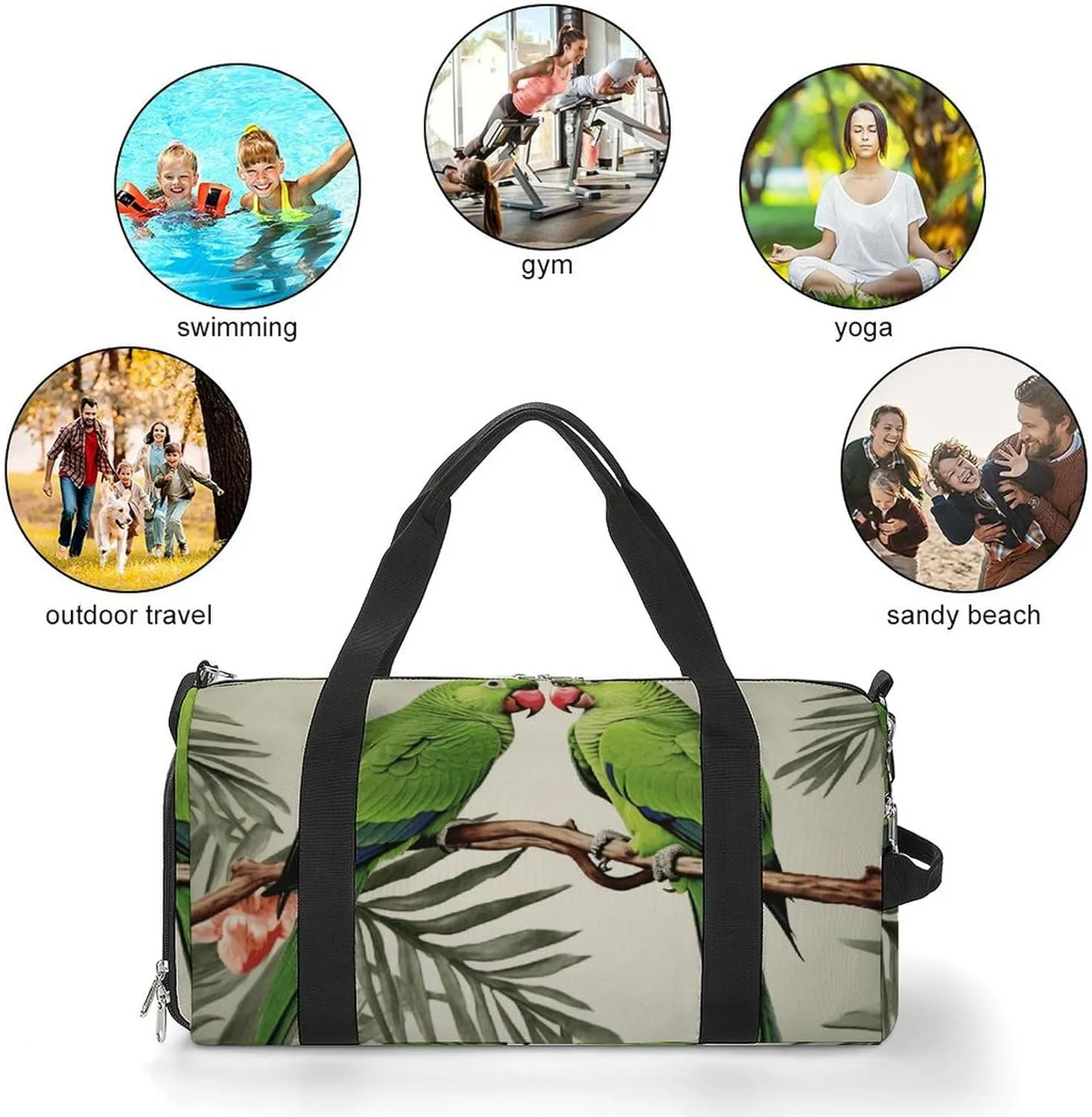 Gym Bag Couple Parrots Olive Duffel Bag for Men Women Travel Overnight Bag with Shoe Compartment Workout Bags