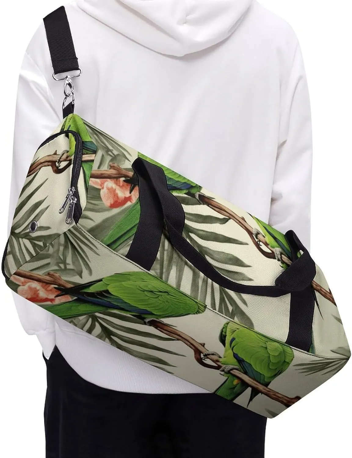 Gym Bag Couple Parrots Olive Duffel Bag for Men Women Travel Overnight Bag with Shoe Compartment Workout Bags