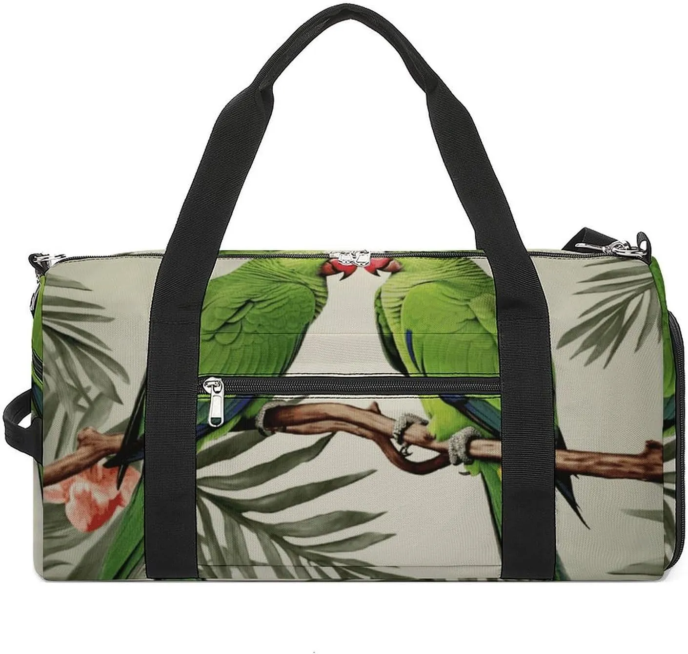 Gym Bag Couple Parrots Olive Duffel Bag for Men Women Travel Overnight Bag with Shoe Compartment Workout Bags