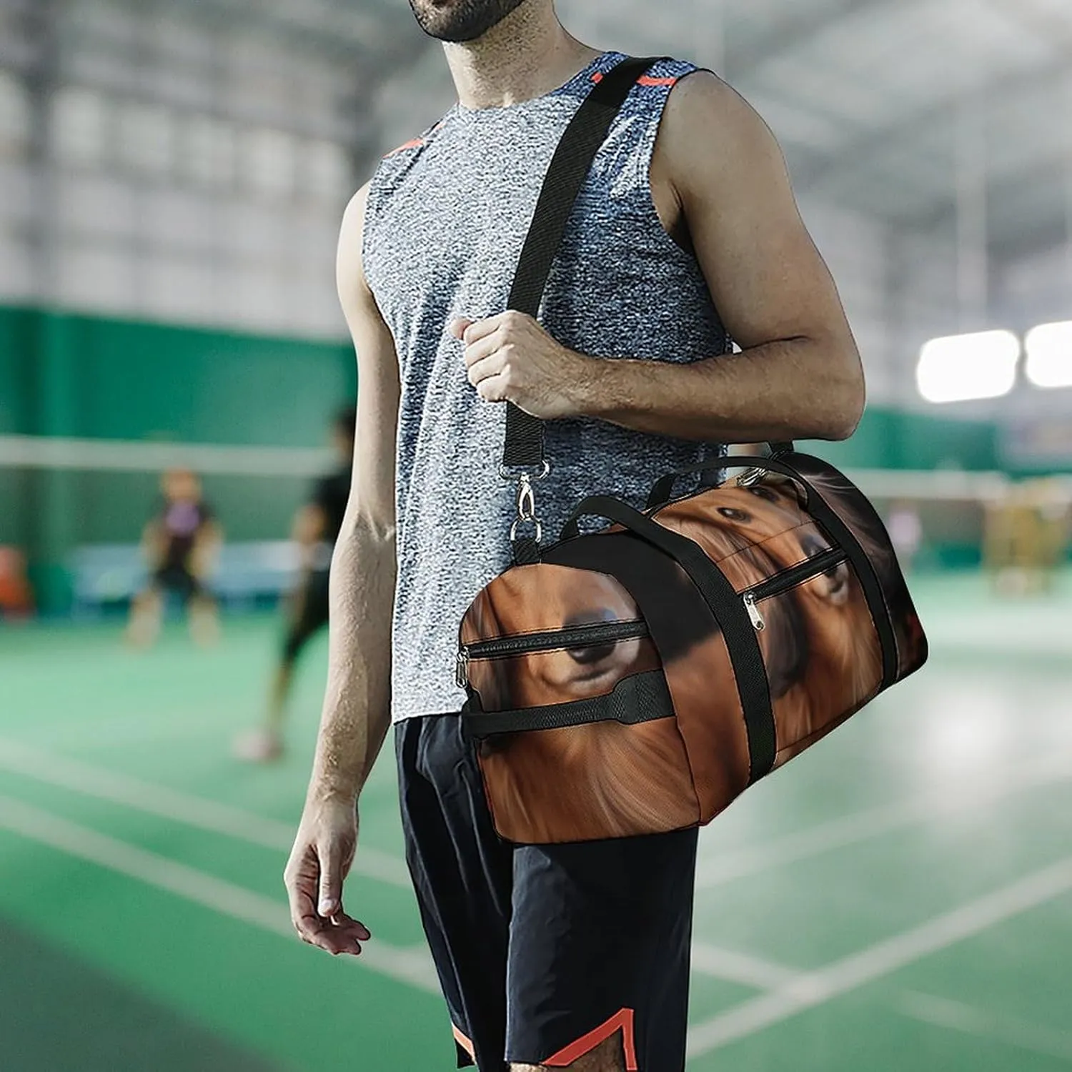 Gym Bag Long Haired Dachshund Duffel Bag for Men Women Travel Overnight Bag with Shoe Compartment Workout Bags