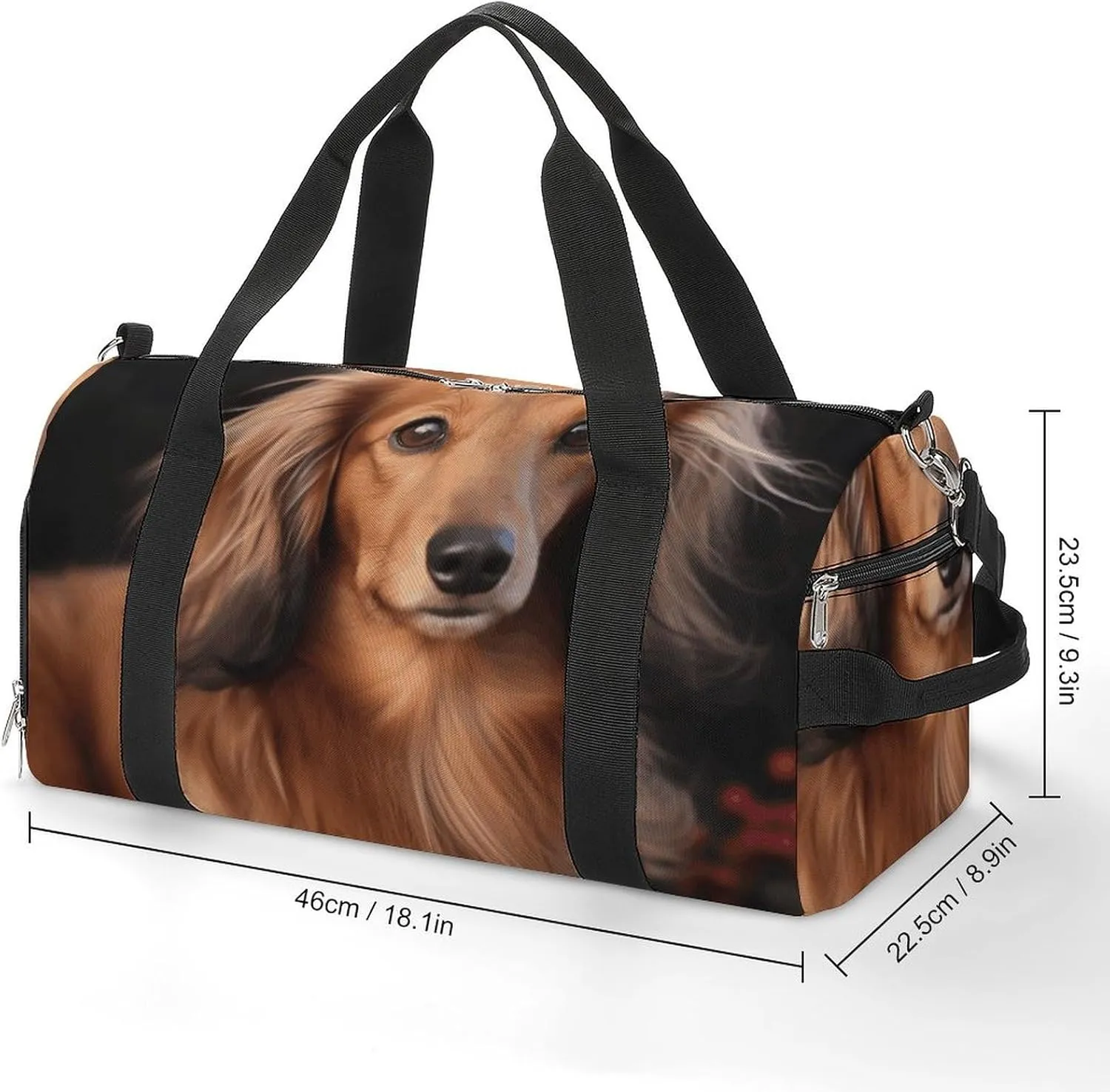 Gym Bag Long Haired Dachshund Duffel Bag for Men Women Travel Overnight Bag with Shoe Compartment Workout Bags