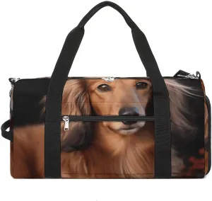 Gym Bag Long Haired Dachshund Duffel Bag for Men Women Travel Overnight Bag with Shoe Compartment Workout Bags