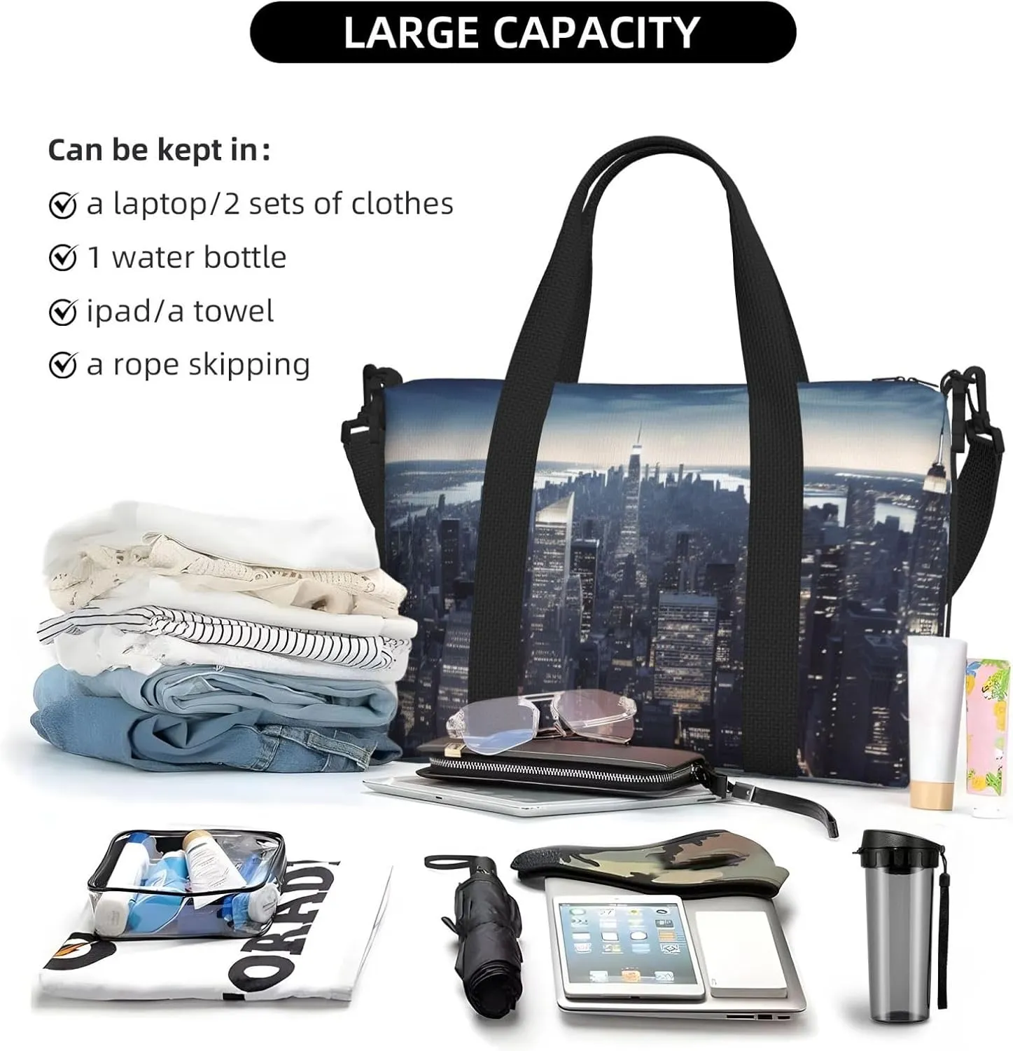 Gym Bag New York City Duffel Bag for Men Women Travel Overnight Bag with Shoe Compartment Workout Bags