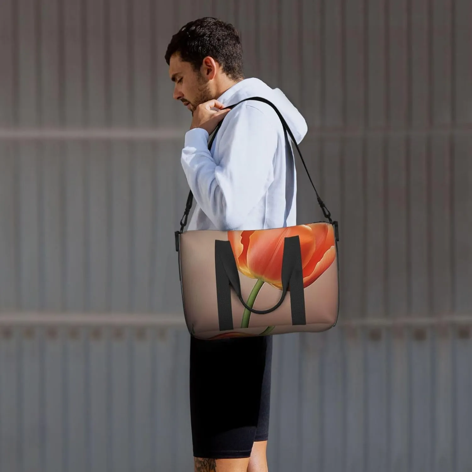 Gym Bag Orange Flower Duffel Bag for Men Women Travel Overnight Bag with Shoe Compartment Workout Bags