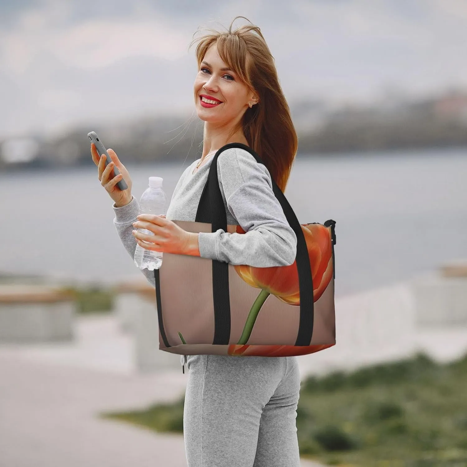 Gym Bag Orange Flower Duffel Bag for Men Women Travel Overnight Bag with Shoe Compartment Workout Bags