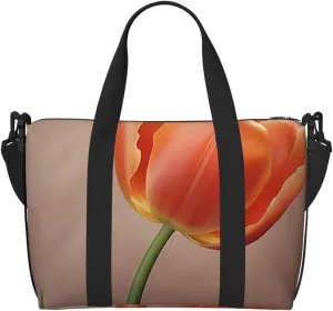 Gym Bag Orange Flower Duffel Bag for Men Women Travel Overnight Bag with Shoe Compartment Workout Bags