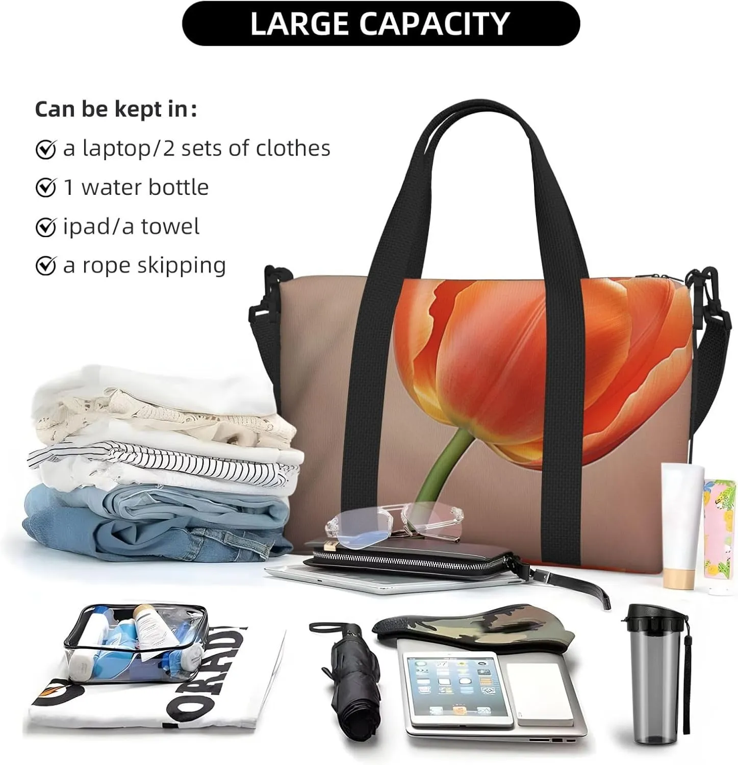 Gym Bag Orange Flower Duffel Bag for Men Women Travel Overnight Bag with Shoe Compartment Workout Bags