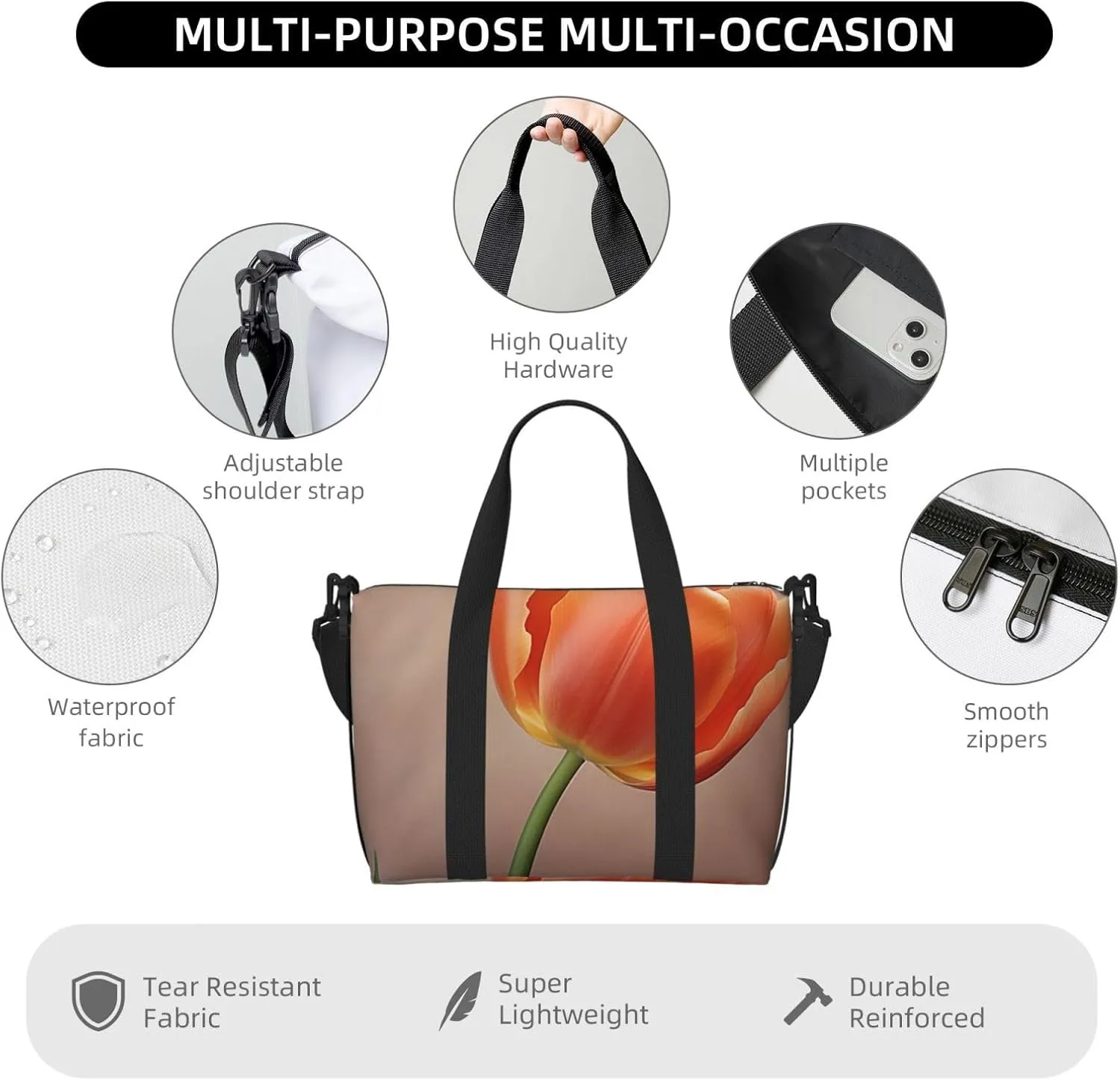 Gym Bag Orange Flower Duffel Bag for Men Women Travel Overnight Bag with Shoe Compartment Workout Bags