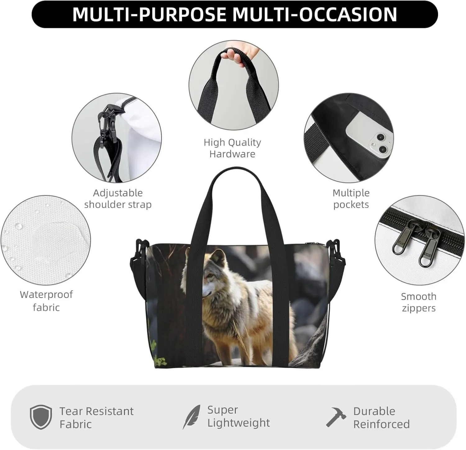 Gym Bag Wildlife Wolf Duffel Bag for Men Women Travel Overnight Bag with Shoe Compartment Workout Bags