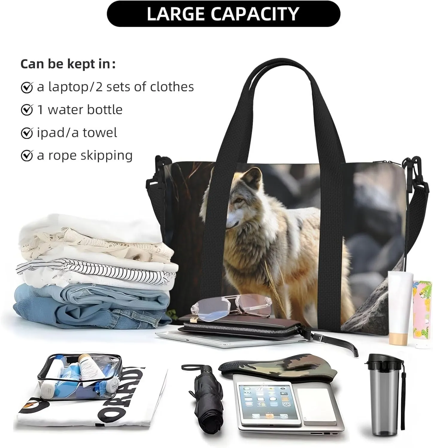 Gym Bag Wildlife Wolf Duffel Bag for Men Women Travel Overnight Bag with Shoe Compartment Workout Bags