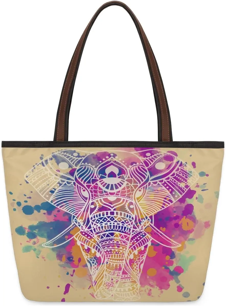 Hand-drawn Elephant Animal Tote Bag for Women Womens Handbags Tote Bags for Travel Beach Gym