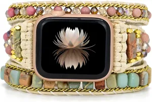 Handwoven Boho Watch Band, Natural Stone Bracelet, Adjustable Size for 38-41Mm Watches