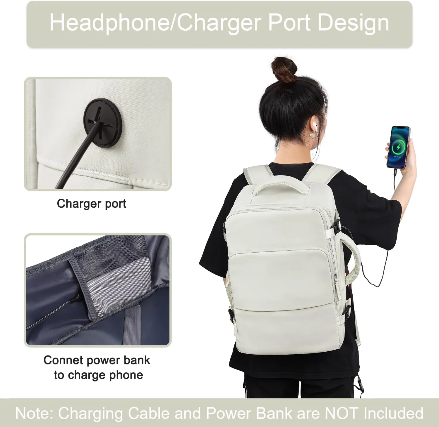 Hanples Large Travel Laptop Backpack for Men Women, Carry On Backpack, Hiking Backpack, Waterproof Durable Business Backpack with USB Charging Port, College Computer Bag, Fits 16 Inch Laptop
