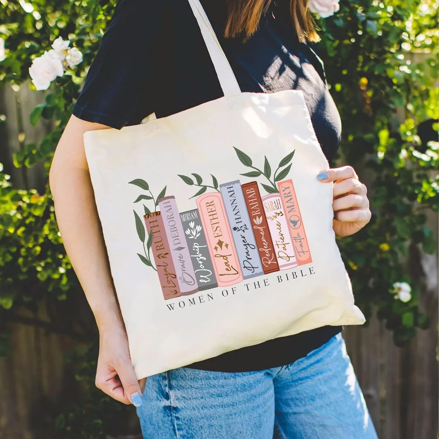 Haukea Canvas Aesthetic Tote Bag with Inner Pockets, Cute Cloth Cotton Tote Bags for Women Graphic Tote Bag for School