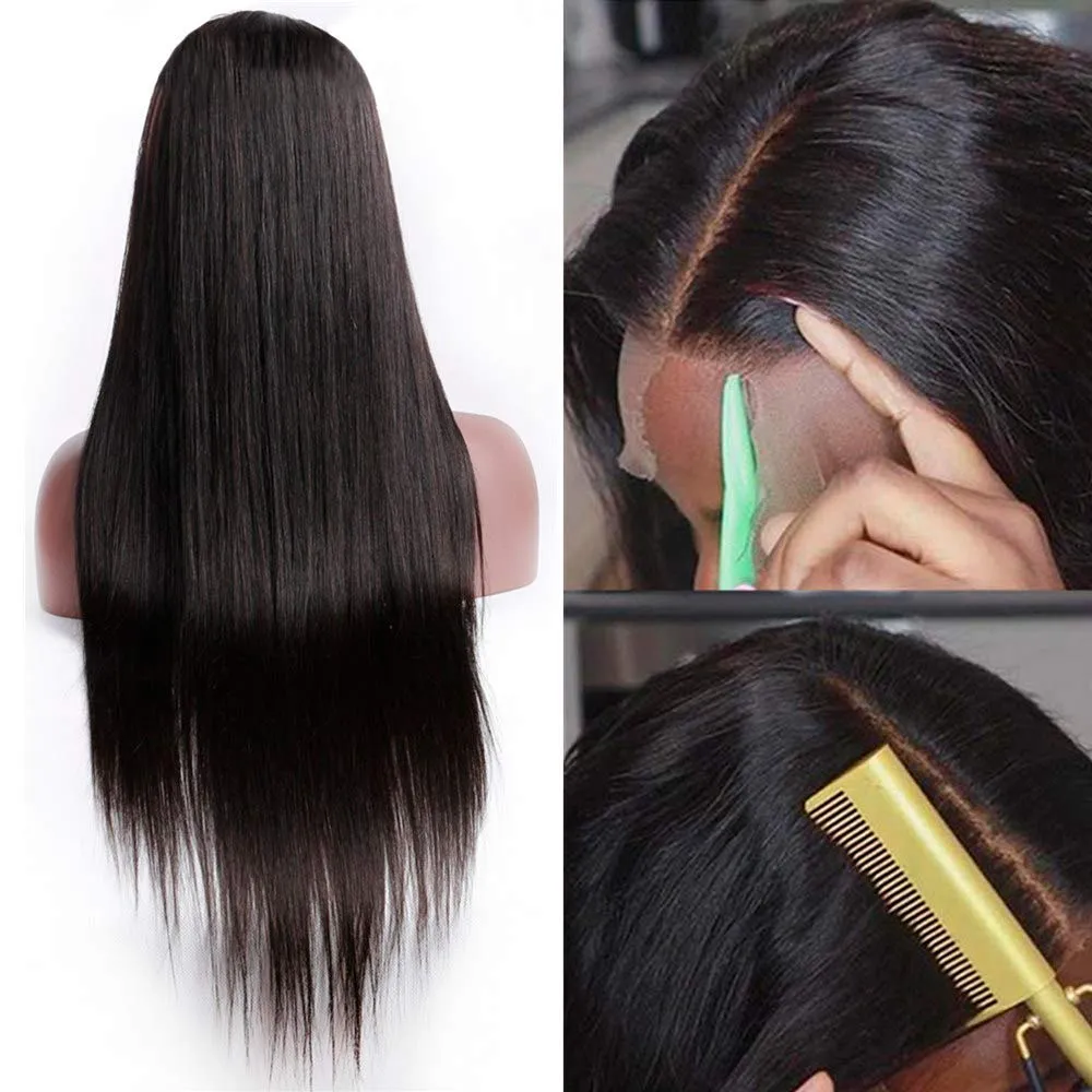 HC 13x4 Lace Front Wigs Human Hair 150% Density Straight Brazilian Human Hair Wigs for Black Women Glueless Pre Plucked Bleached Knots with Baby Hair 8inch