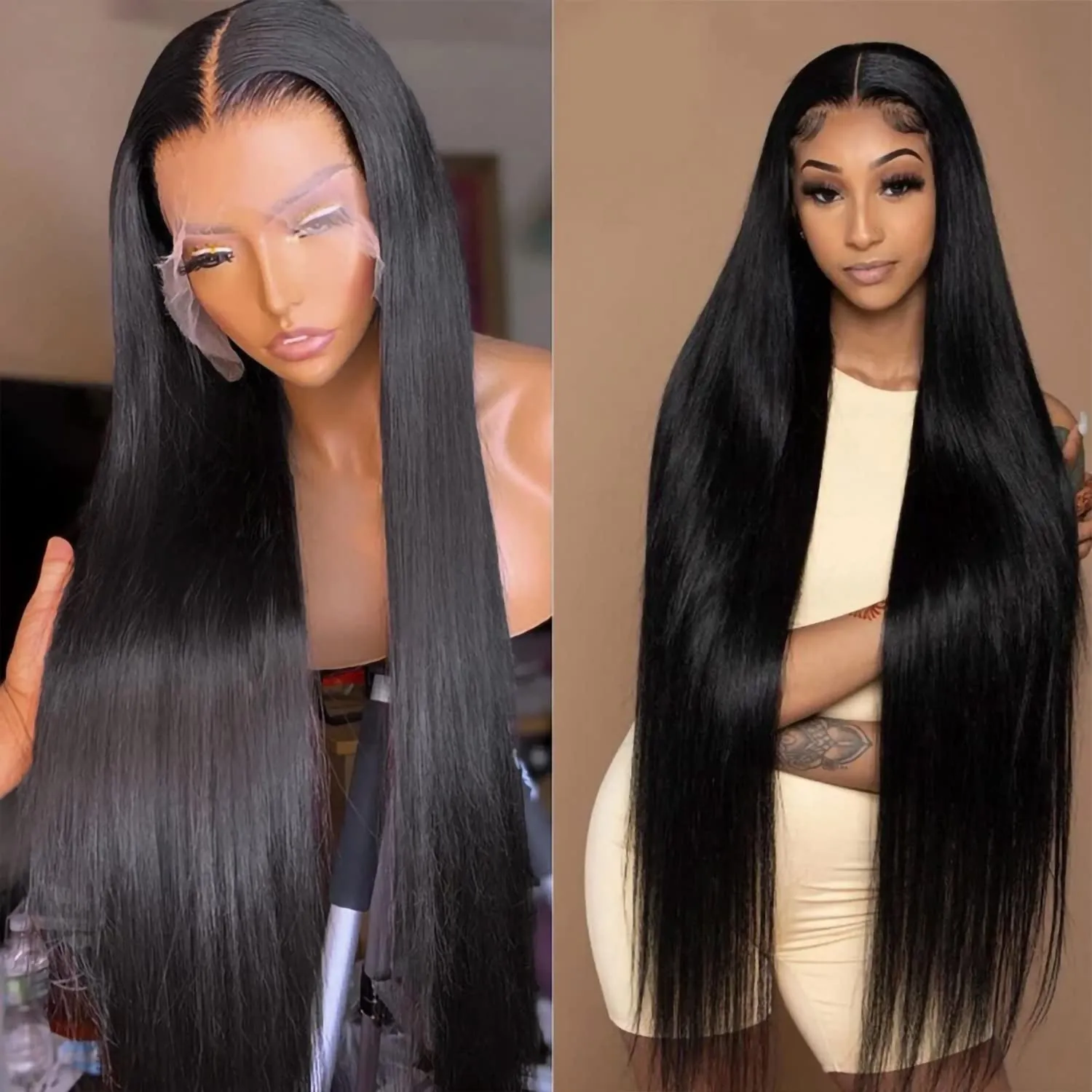 HC 13x4 Lace Front Wigs Human Hair 150% Density Straight Brazilian Human Hair Wigs for Black Women Glueless Pre Plucked Bleached Knots with Baby Hair 8inch