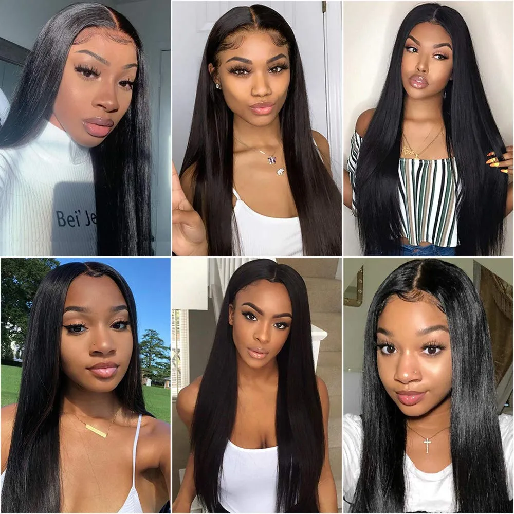 HC 13x4 Lace Front Wigs Human Hair 150% Density Straight Brazilian Human Hair Wigs for Black Women Glueless Pre Plucked Bleached Knots with Baby Hair 8inch
