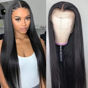 HC 13x4 Lace Front Wigs Human Hair 150% Density Straight Brazilian Human Hair Wigs for Black Women Glueless Pre Plucked Bleached Knots with Baby Hair 8inch