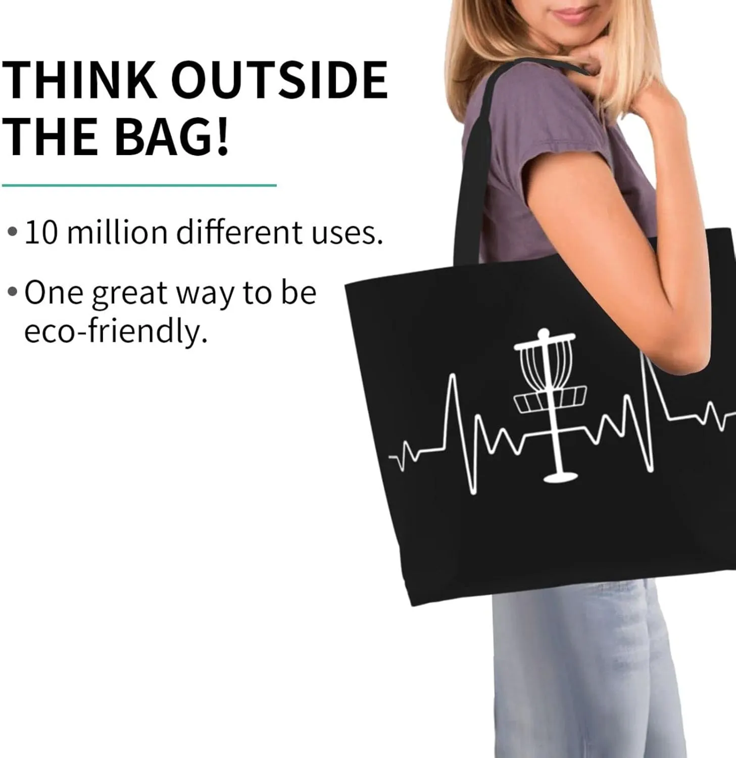 Heartbeat Disc Golf Women'S Lightweight Canvas Handbag Reusable Shopping Bag