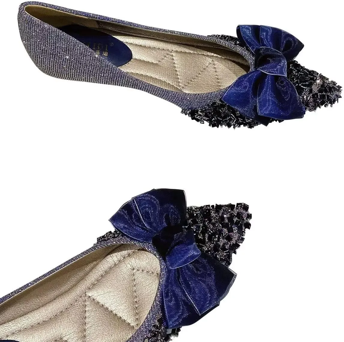 Hee grand Kitten Heels for Women Sequins Bow-Knot Pointed Toe Mid Heels Pumps Comfort Office Lady Stiletto Shiny Rhinestone Party Dress Shoes