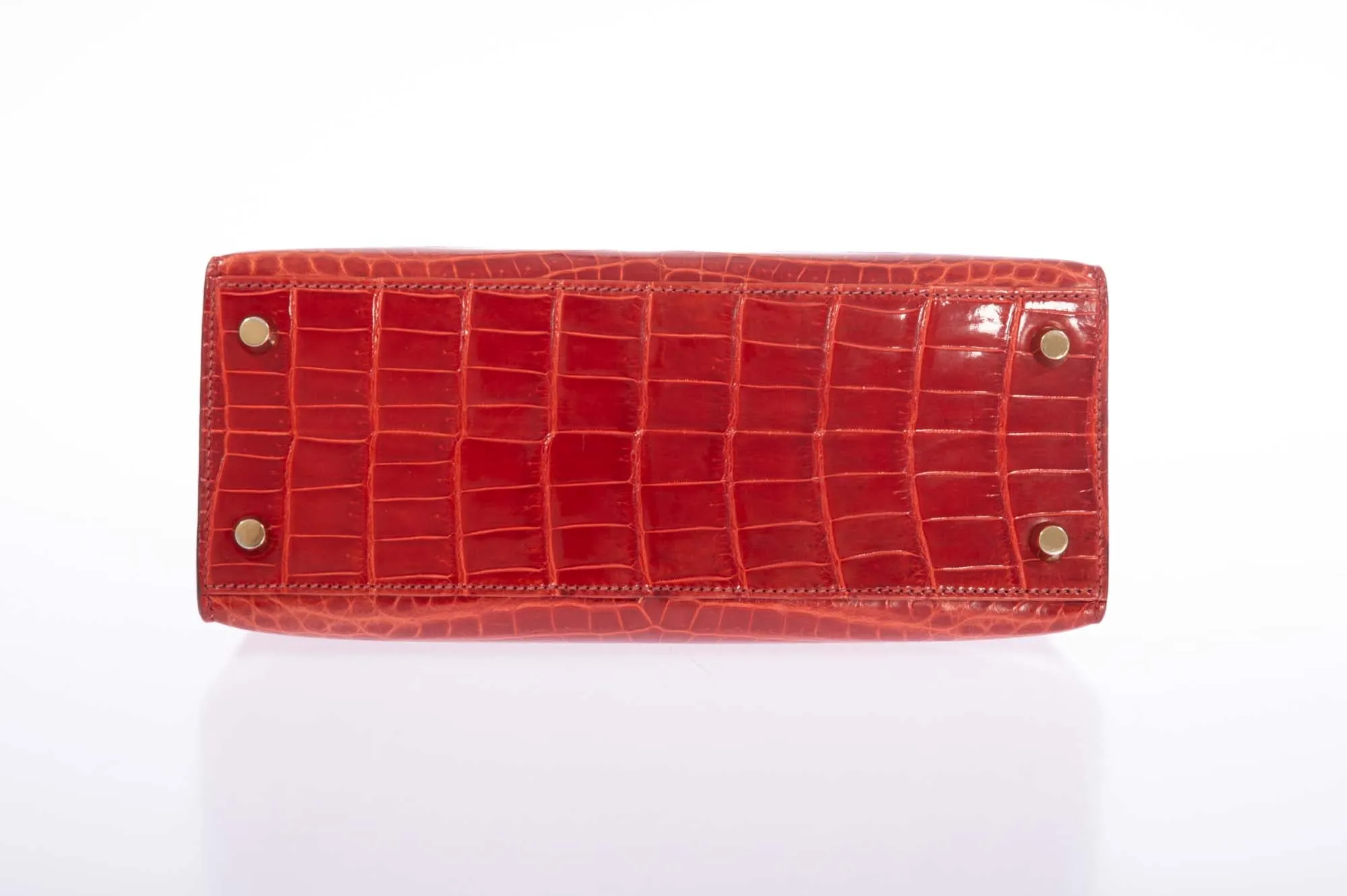 Hermès Kelly 25 Sellier Geranium Shiny Alligator Gold Hardware