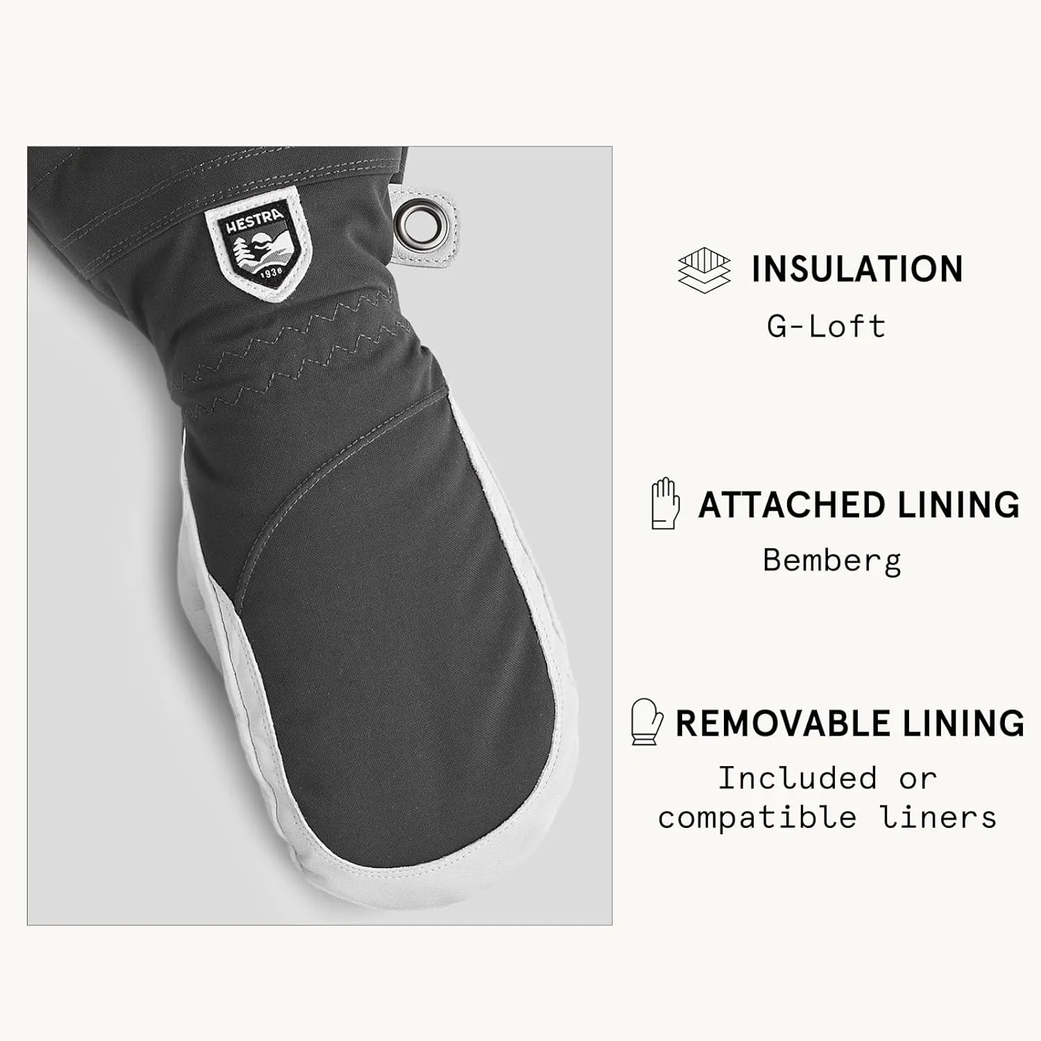 Hestra Women's Heli Ski Female Mitt, Leather Snow Mitten for Skiing, Snowboarding and Mountaineering