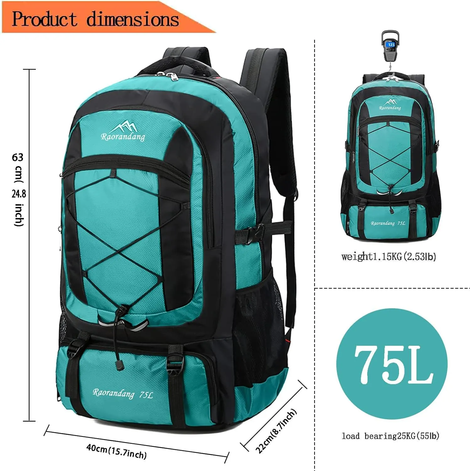 Hiking Backpack Waterproof Lightweight Durable 75L Large Capacity Travel Backpack Great for hiking, camping, trips