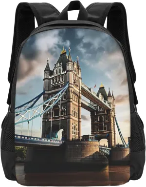 Historic Old Tower Bridge London Print Large Capacity Travel Backpack Carry On Flight Approved Laptop Backpack-Personal Item Travel Bag