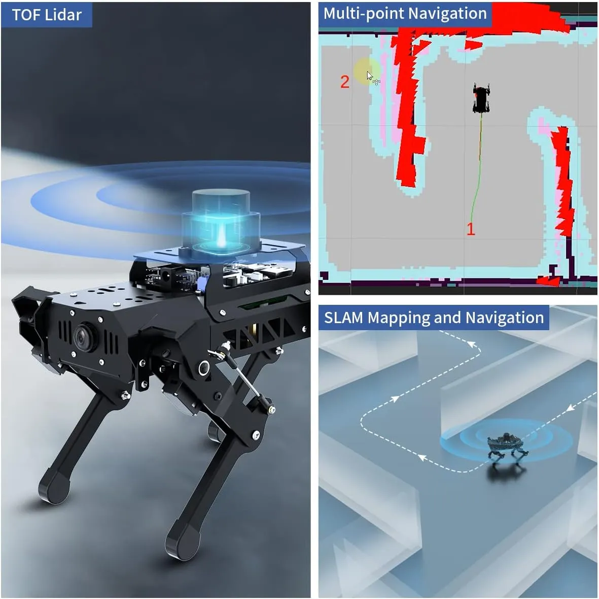 HIWONDER Quadruped Robot for RaspberryPi 5 ROS2 ROS1 Smart Robot Dog with AI Vision TOF Lidar SLAM Mapping and Navigation ROS Open Source Robotic Kit for Adults and Teens, PuppyPi Pro & RPi5 4GB