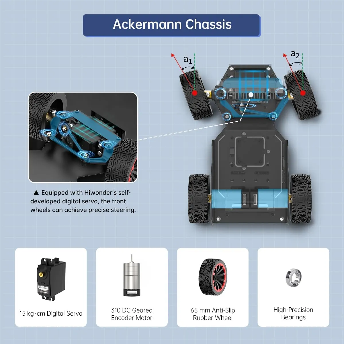 HIWONDER Raspberry Pi 5 Robot Car with 3D Depth Camera MentorPi A1 Ackermann Chassis ROS2-HUMBLE Support SLAM Mapping Navigation and Autonomous Driving（with Raspberry Pi 5 4GB）