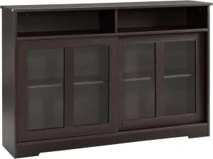 HOMCOM Sideboard Buffet Cabinet, Coffee Bar Cabinet,Credenza with Sliding Glass Doors, Cupboard and Adjustable Shelf, Dark Brown