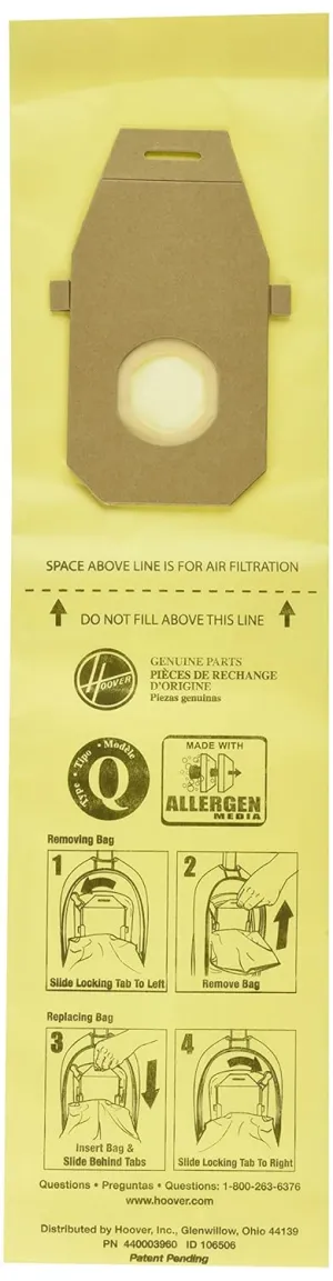 Hoover AH10021 Upright Bags for HushTone Lite, Allergen Filtration (Pack of 10)