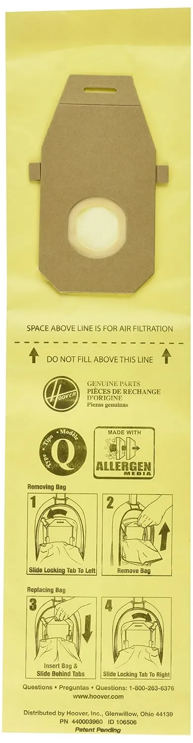 Hoover AH10021 Upright Bags for HushTone Lite, Allergen Filtration (Pack of 10)