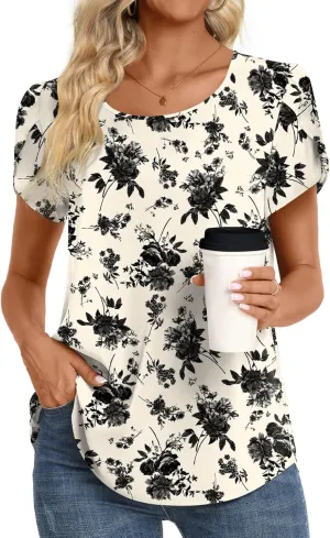 HOTGIFT Women Tops 2025 Summer Short Sleeve Chiffon T Shirts Blouse M-3XL