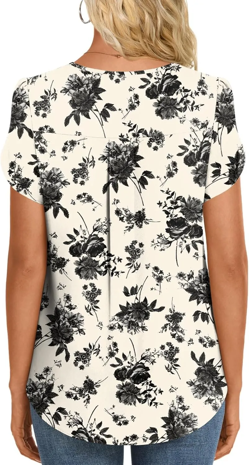 HOTGIFT Women Tops 2025 Summer Short Sleeve Chiffon T Shirts Blouse M-3XL