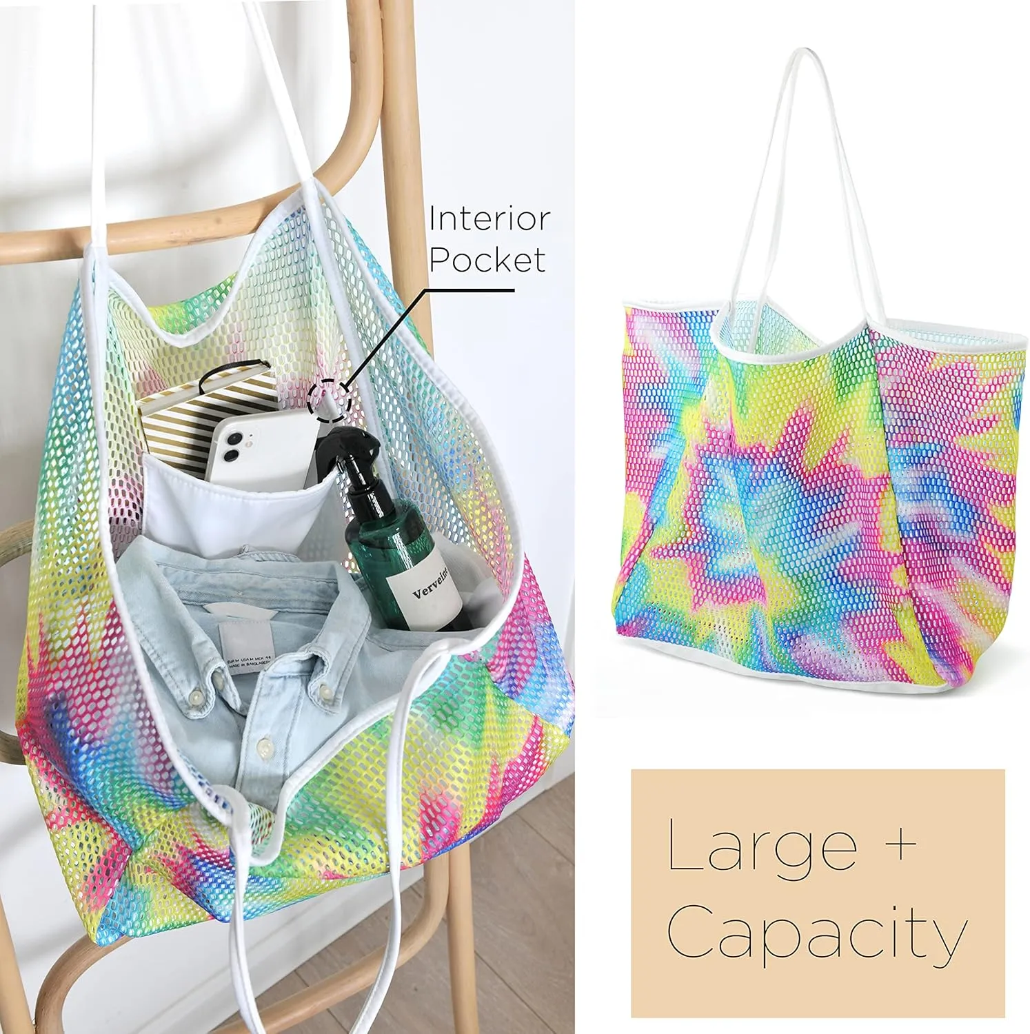 HOXIS Mesh Beach Tote Womens Shoulder Handbag