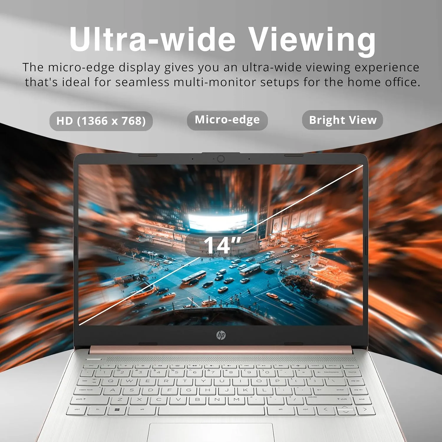HP Stream 14" HD BrightView Laptop, Intel Celeron N4120, 4GB RAM, 64GB SSD, Intel HD Graphics, 720p Webcam, 1 Year Office 365, Gold, Win 11 S, 32GB Hotface USB Card