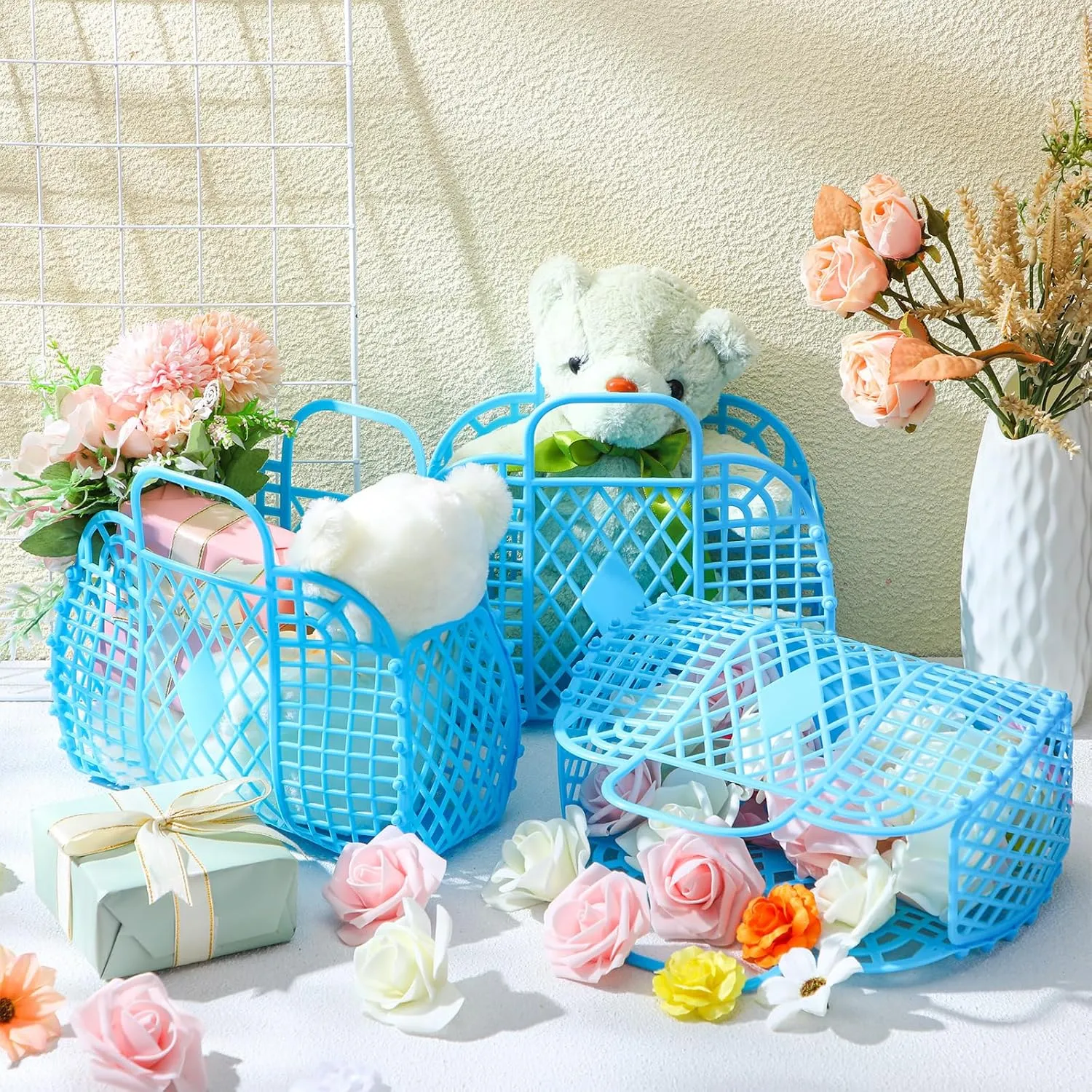 Hsei 16 Pcs Girls Jelly Purse Bags Easter Basket Reusable Jelly Beach Bag Plastic Beach Tote Gift Basket for Kid Girl