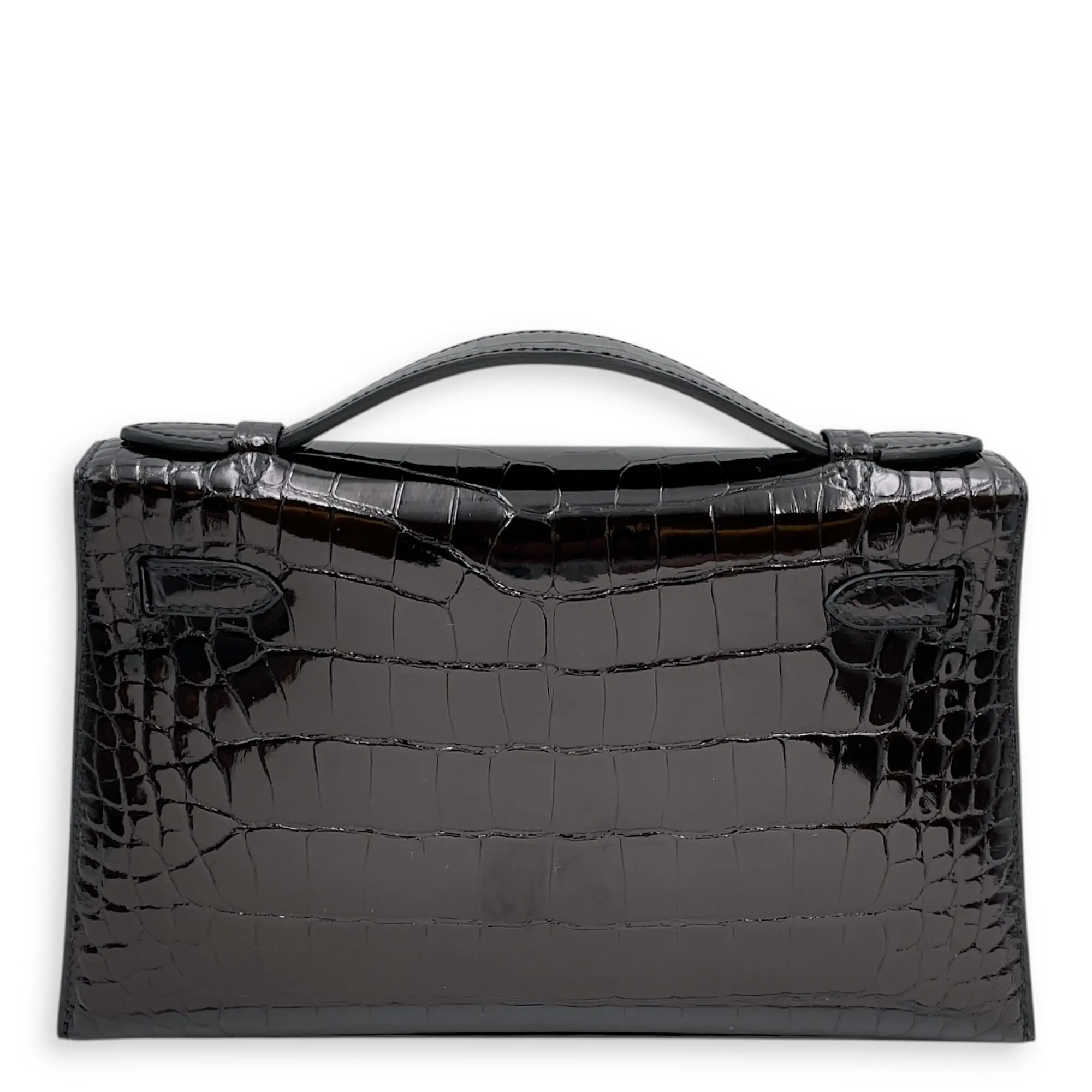 HSS Kelly Pochette Black/Lime in Shiny Alligator, Permabrass hardware
