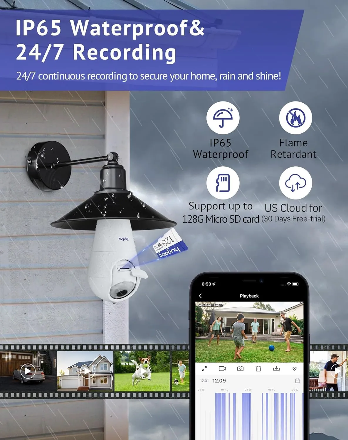Hugolog 2K 3MP Light Bulb Security Camera 5G& 2.4GHz WiFi, 360° Wireless Outdoor Indoor Camera for Home, Motion Detection, Two-Way Talk, Color Night Vision, Siren Alarm, Compatible with Alexa