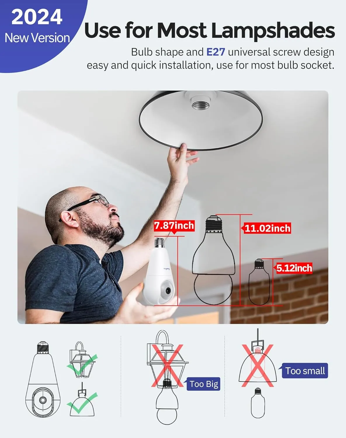 Hugolog 2K 3MP Light Bulb Security Camera 5G& 2.4GHz WiFi, 360° Wireless Outdoor Indoor Camera for Home, Motion Detection, Two-Way Talk, Color Night Vision, Siren Alarm, Compatible with Alexa