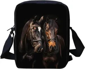 HUGS IDEA Black Horse Print Small Messenger Bag Casual Shoulder Bag Mini Handbags Fashion Phone Bag for Women Crossbody Pouch Satchel Bags