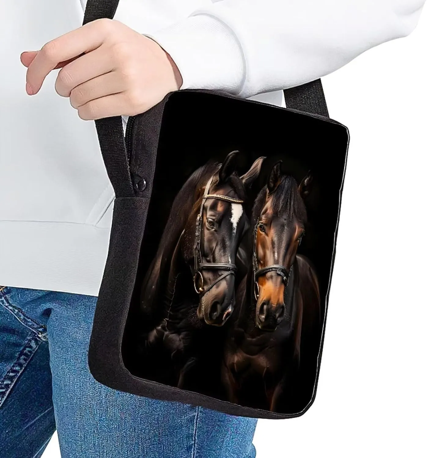 HUGS IDEA Black Horse Print Small Messenger Bag Casual Shoulder Bag Mini Handbags Fashion Phone Bag for Women Crossbody Pouch Satchel Bags