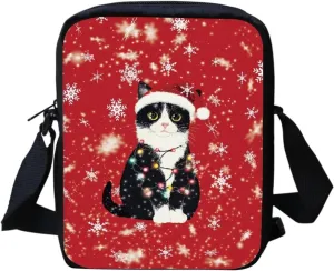 HUGS IDEA Christmas Crossbody Bag for Women Black Cat Mini Messenger Bag Cute Crossbody Shoulder Bag for Women Men Small Sling Bag Mini Cell Phone Purse Zipper Wallet